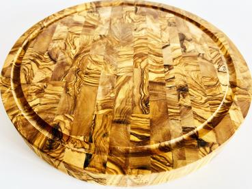 Preview: Olivenholz Schneidebrett rund 30 cm – 2‑in‑1 Holzblock für Schnitt & Service Preview: SmokeMax 2-1 Servierbrett & Schneidebrett – hochwertiges Olivenholz mit einzigartiger Maserung.