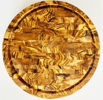 Preview: Olivenholz Schneidebrett rund 30 cm – 2‑in‑1 Holzblock für Schnitt & Service Preview: Olivenholz Schneidebrett rund 30 cm – 2‑in‑1 Holzblock für Schnitt & Service